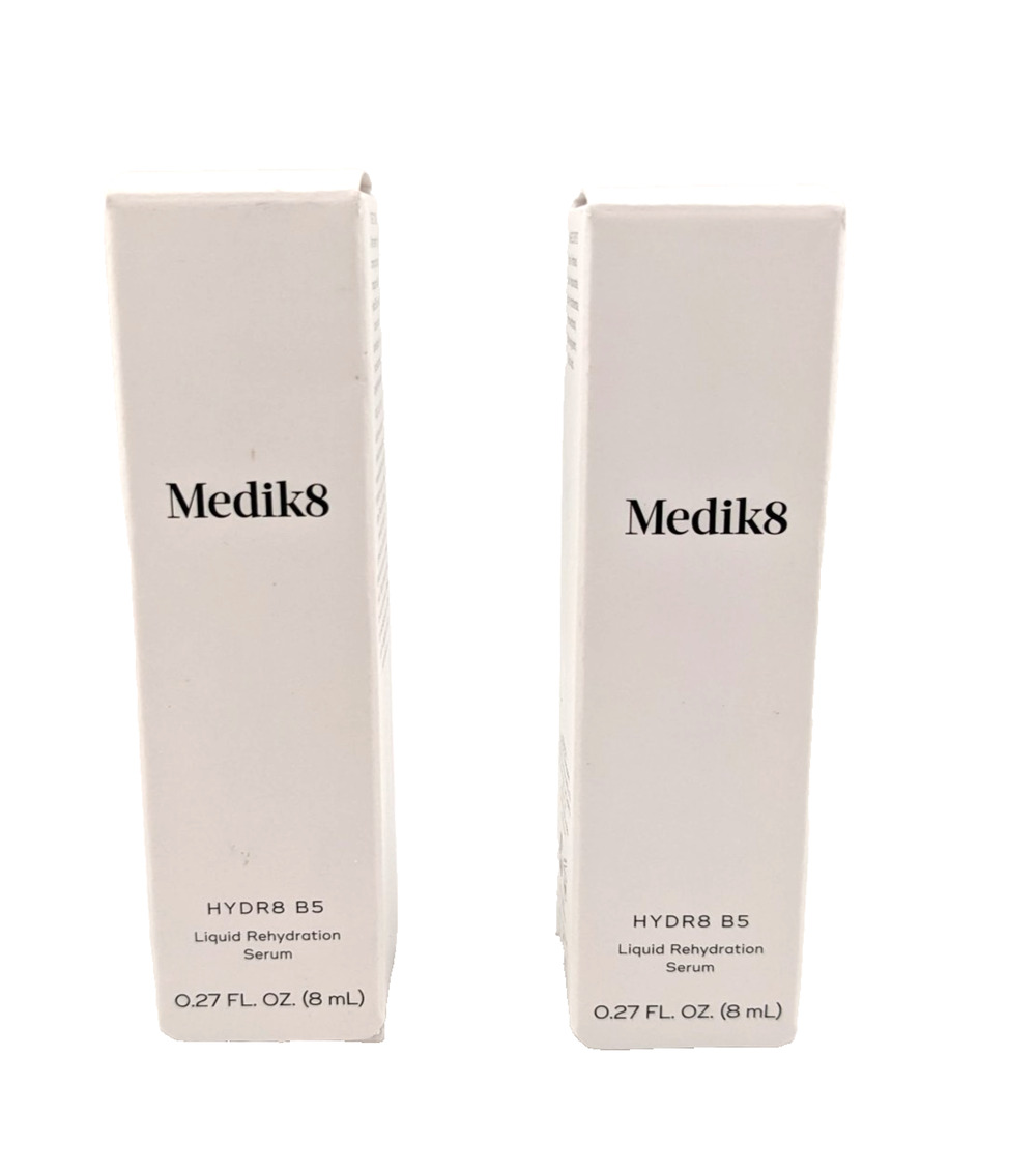 2x Medik8 Hydr8 B5 Liquid Rehydration Serum 8ml / .27floz Each Travel Size Boxed